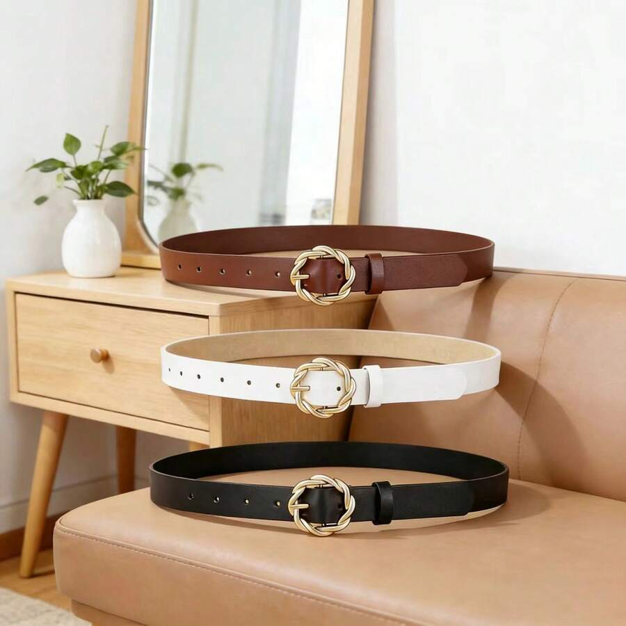 3pcs Set Woven Twist Buckle Versatile Fashion Belts For Women - Multicolor - View 1