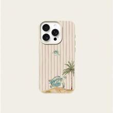 1pc TPU Material Beach Palm Tree Sea Turtle Striped Pattern Phone Case Compatible With Iphone 17 Pro Max/17/16 Pro Max/15/13/12/11, S20 FE/A15/S24/A55, Note 11/Note 12/Note 13 Pro, Full Coverage Anti-Drop Soft Protective Phone Case - White - View 5