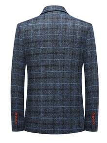 Blazer a cuadros elegante y casual de corte ajustado para hombre - Azul - Ver 3