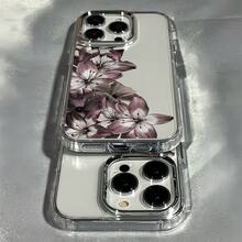 1个金属按键透明手机壳，极简主义镜头保护半边兰花图案手机壳，适用于 16 Pro Max、17/16/15/14 Plus、13/12/11、Air。 - 彩色 - 查看 2