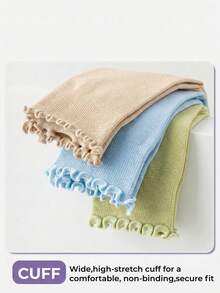 1/3 双装多色防滑中筒袜，瑜伽普拉提防滑透气网眼运动休闲袜，荷叶边袜口，弹力舒适，适合室内运动、日常穿着、居家、办公、散步、旅行 - 彩色 - 查看 3