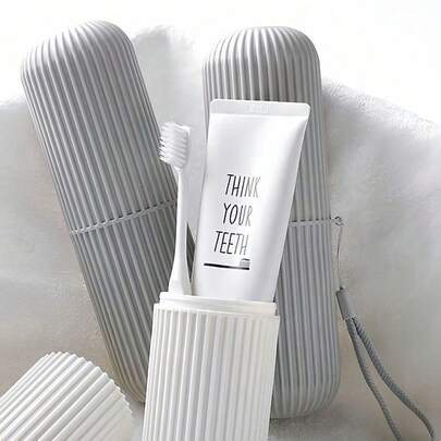 1/2pcs Portable Travel Toothbrush Case, Toothpaste/Toothbrush/Facial Cleanser Storage Box, Dustproof Breathable Toothbrush Holder, Striped Anti-Slip Mouthwash Cup, Suitable For Home Daily, Outdoor Travel, Business, Camping, Back To School, Summer Travel Accessories, Bathroom Accessories, Personal Care Organizer, Travel Essentials