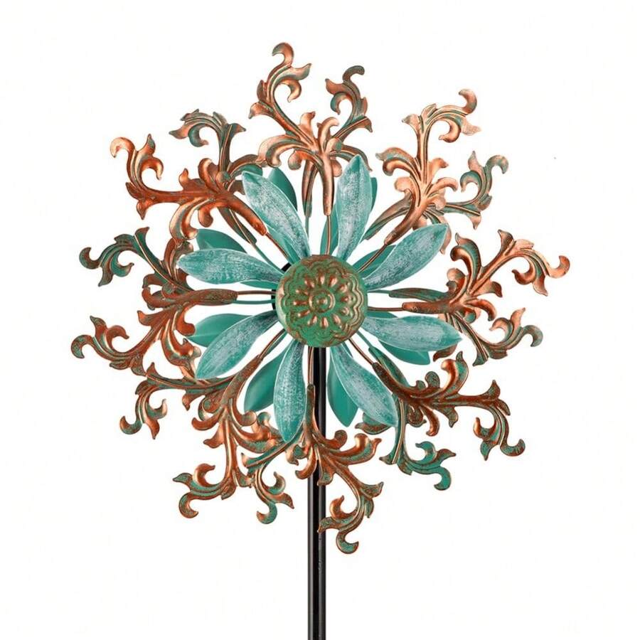 Viveta Metal Wind Spinners Outdoor,Vintage Kinetic Wind Spinner Garden Pinwheels With Metal Stake For Patio,Lawn,Garden,59 * 13.4 Inch - Đồng xanh lục-b - Xem 1