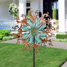 Viveta Metal Wind Spinners Outdoor,Vintage Kinetic Wind Spinner Garden Pinwheels With Metal Stake For Patio,Lawn,Garden,59 * 13.4 Inch - Đồng xanh lục-b - Xem 7