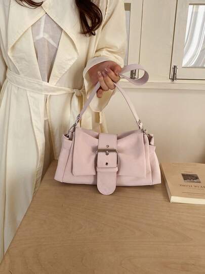 1个极简金属扣褶皱手提包，柔软皮革设计，可转换成单肩包和斜挎包，韩式休闲风格，多功能独特手提包，适合日常通勤、工作、约会和购物（由于拍摄时的光线和角度，实际产品颜色可能与图片略有不同）