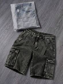 Quần short denim cargo, quần short denim nhiều túi, quần short Bermuda ống thẳng, quần short jeans rách bằng cotton, quần short denim phong cách đường phố thường ngày, quần short Bermuda thoáng khí đa năng cho mùa hè đi làm. - màu đen - Xem 3