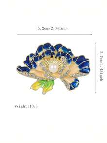 1pc Chinese Style Elegant Peony Flower Brooch With Rhinestones, Luxury Fashion Accessory - Multicolor - View 4