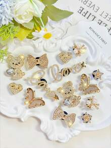 14 Peças Decorações de Sapato em Forma de Urso Dourado, Acessórios de Sapato em Forma de Borboleta Dourada, Encantos de Sapato Destacáveis, Elegantes e da Moda, Adequados para Sandálias e Chinelos Perfurados, Ótimos para Presentes de Feriado - Dourado - Visão 9