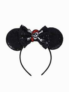 Disney 迪士尼海盜主題米奇米妮耳朵髮箍，飾有骷髏圖案與閃亮蝴蝶結，適合 Cosplay、化裝派對、學校活動與主題樂園參觀，適合男孩、女孩與情侶佩戴，是扮演公主、慶祝生日或參加聖誕派對的絕佳配件 - 彩色 - 查看 3