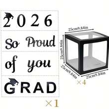 1 Set Graduation Balloon Box Decor, Black "GRAD So Proud Of You" Letter Design, Surprise Box Graduation Party Gift Box, Suitable For Graduation Party, Ceremony, Prom Stage Decoration - Multicolor - View 12