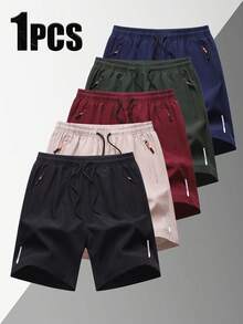 Men's Solid Color Drawstring Waist Sports Shorts, Lightweight Casual Shorts For Daily & Outdoor Wear - Black - View 2