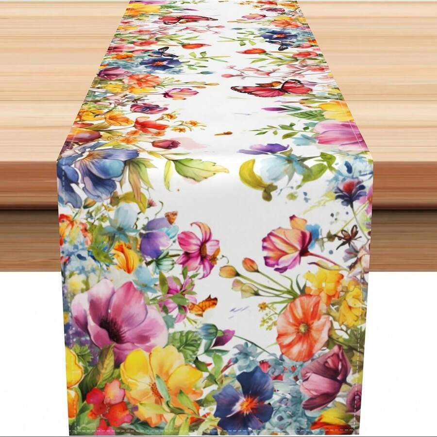 1pc Lovely Spring Floral Table Runner, Suitable For Farmhouse, Dining, Holiday Decor, Indoor/Outdoor Use, Available In Multiple Sizes, Kitchen, Coffee Table, Party Supplies