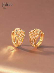 Hihho 1 Pair French Hollow Heart Fully Paved Rhinestone Earrings, Unique Starry Design, Fashion Classic Elegant Earrings For Women, Suitable For Commuting, Shopping, Daily Matching - Heart-shaped Earrings - View 9