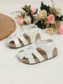 1 đôi dép xăng đan PU thoáng khí cho bé gái, đế mềm, bề mặt mềm chống trượt, nhẹ, thích hợp cho trẻ nhỏ đến trung bình vào mùa hè. - trắng - Xem 5