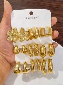 18 Pairs Of Fashionable Earring Sets, Stylish And Elegant, Suitable For Daily Wear, Parties And Events - Gold - View 8