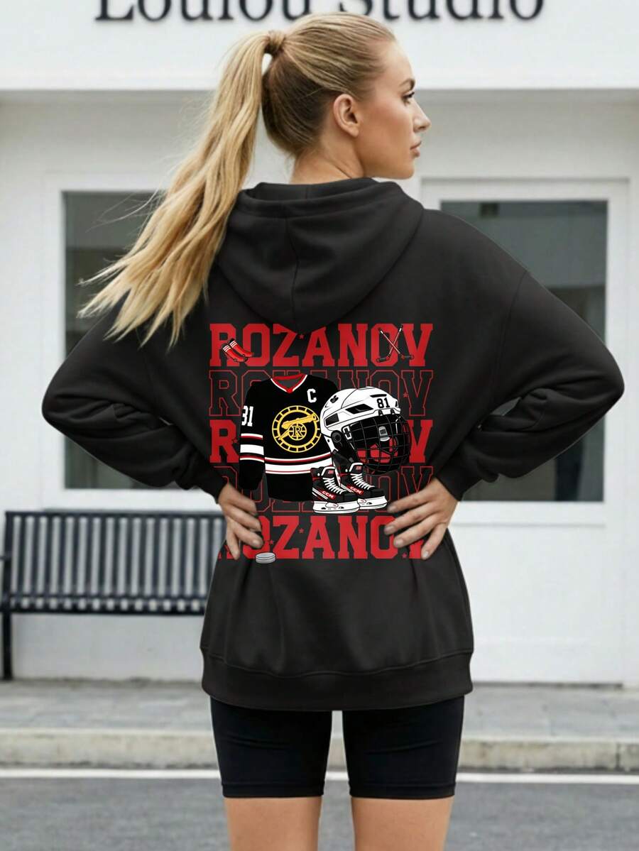 Set Of Elegant Women, Hoodie, Sets For, Sweatshirts Woman Rozanov Jersey Helmet Skates Name Graphic T Shirts Vintage T Shirts Streetwear Women's Sets, Tracksuits For Women, Tops For Women, Women's Summer Sets - màu đen - Xem 1