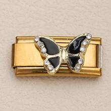 1PC Stainless Steel Bracelet Links, Butterfly Leaf Cat Enamel & Crystal Design, Gold Silver Tone DIY Jewelry Making Accessories - Rectangle - View 23