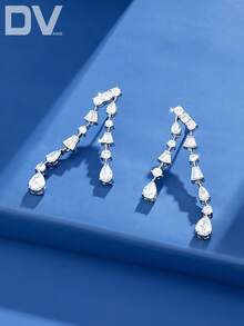 DV JEWELRY 一对奢华立方氧化锆镀白金耳环，优雅珠宝礼品，适合女士佩戴，可用于约会、婚礼、派对、周年纪念等场合，附赠礼盒 - 銀色 - 查看 3