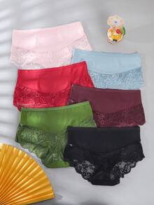6pcs/Pack Plus Size Women's Lace Patchwork Sexy Comfortable Triangle Panties - Multicolor - View 2