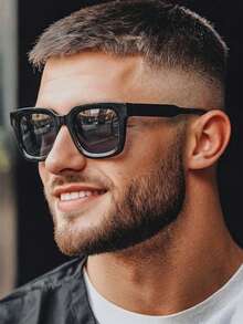 1 Pair Men's Minimalist Square Black Frame , High-Quality Fashion Eyewear For Street Style - Glossy Black - View 1
