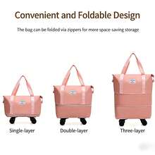 Large Capacity Wheeled Travel Tote Bag, Detachable 360° Rotating Wheels Foldable Suitcase, Waterproof Wet & Dry Separation Expandable, Business Trip Maternity Storage Universal Gift (Wheel Color Random, Packaged Separately From Suitcase) - Multicolor - View 9