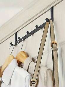 1 Pc Black Iron Over-The-Door Hook, Heavy Duty, 5 Rows No-Drill Organizer For Clothes, Hats And Home Decor, Perfect For Easter, Mother's Day, Graduation And Summer Room Decoration - Multicolor - View 3