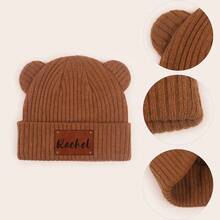 Personalized Custom Baby Beanie Hat With Bear Ears, Custom Name Engraved Knit Baby Hat, Warm Winter Baby Cap For Newborn Infant Toddler, Unique Baby Shower Gift - Multicolor - View 3