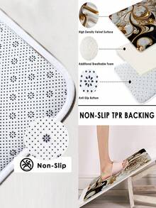 1/3/5PCS Luxury Golden Floral Marble Bathroom Rug Set, Anti-Slip & Super Absorbent Bath Mat, Toilet Seat Cover + Contour Rug Combo, Elegant White Rose Bathroom Decor, Machine Washable Floor Carpet,Suitable For Bathroom Decor,Bathroom Accessories, Living Room, Bedroom, Kitchen, And Room Decor,Summer - A - View 4