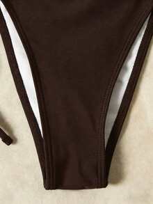 New Summer Drawstring Solid Color Bikini Women's Beach Swimwear Vacation - Coffee Brown - View 4