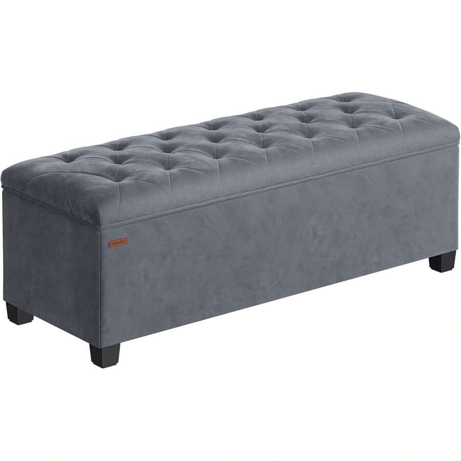 SONGMICS Storage Ottoman, Storage Pouf, Footrest 40 X 110 X 39, Ottoman With Wooden, Holds Up To 300 Kg, Living Room, Bedroom, Dormitory, Pastel Pink LSF089R01 - 板岩灰 - 查看 1