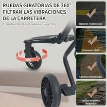 Carreola para Mascotas Plegable y Ligera - Cochecito Portátil con Transportín Desmontable para Perros y Gatos Ideal para Viajes Caminatas y Compras hasta 15 kg de Capacidad - Gris - Ver 7