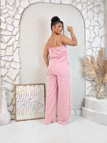 Elegant Symmetrical Wide-Leg Pants Set. Fabric: Faux Buttons. Women's: Beach, Evening, Wedding, Summer. - 淺粉色 - 查看 2