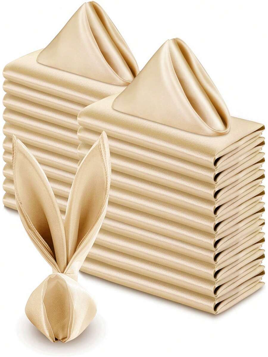 6pcs/12pcs Champagne Satin Napkins, Decorative Banquet Napkins, Soft Elegant Wedding Napkins, Suitable For Restaurants, Banquets, Graduations, Valentine's Day, Birthday Parties, Weddings, Baby Showers, Bridal Showers, And Table Decorations - Champagne - View 1