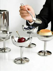 1 pièce Coupe à pudding/crème glacée de luxe en acier inoxydable, assiette à fruits sur pied haute en acier inoxydable à motif floral, plateau à dessert/fruits pour thé de l'après-midi, élégante coupe à mousse/crème glacée/yaourt, coupe à dessert pour boutique de desserts - Argent - Voir 6