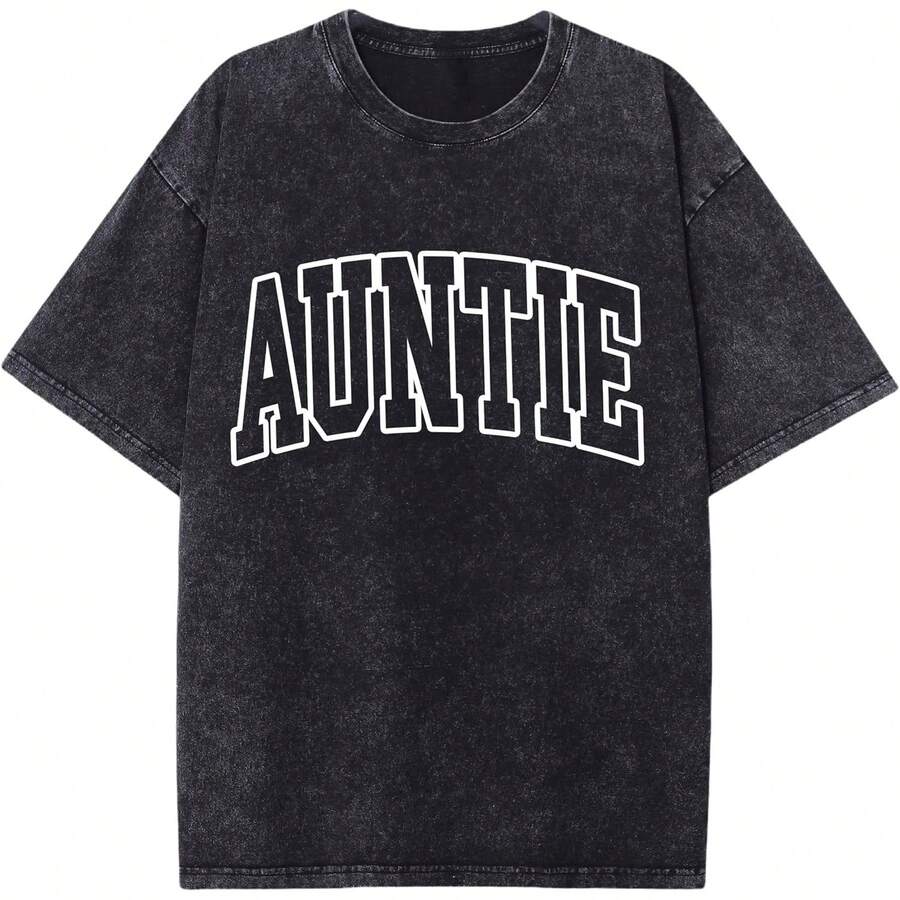 Summer TopsWomen Vintage Oversized Auntie Shirts Funny Aunt Tshirts Gifts For Auntie Acid Wash Baggy Tee TopLoose And Comfortablesummer Clothes Vacation Outfits Women - màu đen - Xem 1