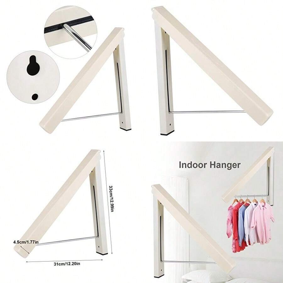 Yosoo Percha Interior Retráctil Perchero Oculto Plegable para Montaje en Pared Perchero Interior Retráctil para Ropa de Dormitorio - Blanco crema - Ver 1