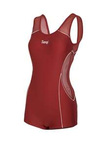 Women's One-Piece Racing Swimsuit, Conservative, Flat Cut, Tummy-Covering, Slimming, Sexy, For Pool And Hot Springs - Brick Red - View 7