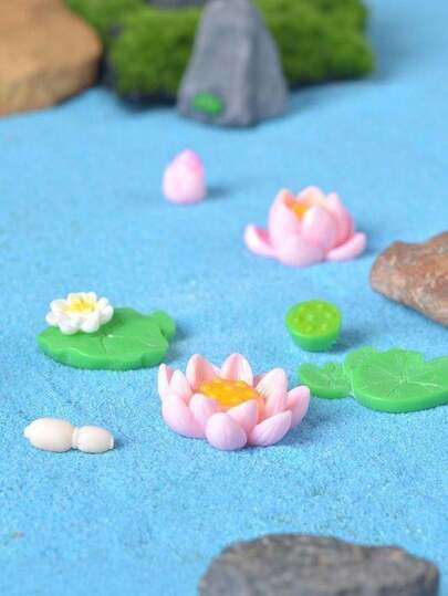 7pcs Mini Resin Lotus Leaves, Suitable For Bottle, Fish Tank Decor, Realistic Design, Easy Installation, Applicable For Living Room Side Table, Office Desk, Bedroom Nightstand, Versatile Decor, Space-Saving, Add Warm Touches To Life Details