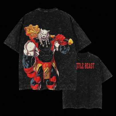 Battle Beast Print Cotton T-Shirt, Vintage Graphic Tee Washed For Fans Super Hero Movie, Printed Crew Neck T-Shirt Oversize, Graphic Streetwear T-Shirt, T-Shirt Unisex Hot 2025,Cosplay