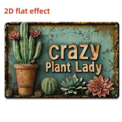 1 cái, Biển hiệu kim loại phẳng 2D kiểu cổ điển, Biển trang trí & Tượng in (30cm*20cm), Biển hiệu "Người phụ nữ yêu cây cảnh" (Crazy Plant Lady), Áp phích retro vui nhộn cho nhà để xe, hiên nhà, quán cà phê, phòng riêng của phụ nữ, sân vườn, trang trí tường, trang trí cây xương rồng, trang trí cây mọng nước, trang trí cửa trước.