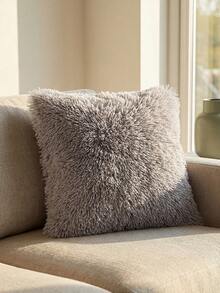 1/2/4pcs Solid Color Plush Pillow Cover (Pillow Insert Not Included), Minimalist Double-Sided Fluffy Square Cushion Cover, Soft Comfortable Home Decor Throw Pillow Case, Suitable For Bedroom, Living Room, Sofa, Chair, Zipper Closure - Light Grey - View 8