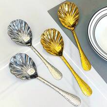Stainless Steel Public Spoon With Hammer Pattern Shell Design, Hotel Serving Spoon, Light Luxury Soup Spoon, Large Household Spoon - View 4