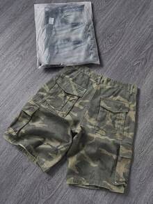 Quần short denim rằn ri, quần short denim ống đứng nhiều túi, quần short jeans rách bằng cotton, quần short denim phong cách đường phố thường ngày cho mùa hè - xanh quân đội - Xem 3