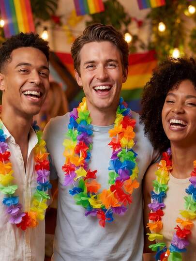10/20/30 piezas Collar de flores de colores al por mayor, corona de flores del Mes del Orgullo, gargantilla de flores artificiales, accesorios de decoración del Orgullo, guirnalda de flores para fiesta del desfile LGBTQ+