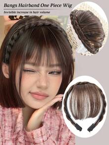 Stirnband Zopf Stirnband Pony geflochtene Dekoration Haarreif Synthetische Perücke geeignet für Aufsätze Haarteile für Frauen geeignet für alle Jahreszeiten, lässiger Alltag, Haarstyling, Pony Perücke Reise Accessoires Haarband Diadema - Dunkelbraun - Übersicht 11