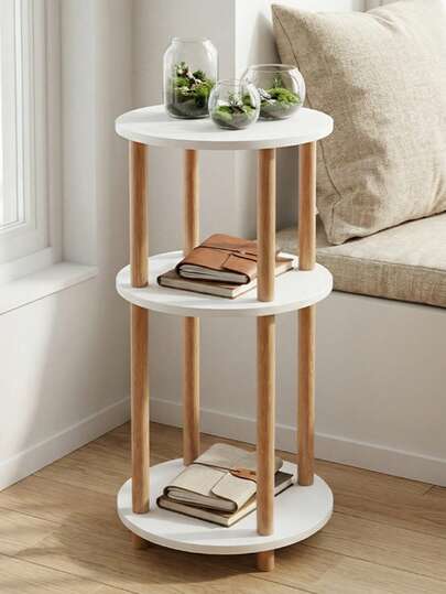 3-Tier Round Edge Side Table, Compact Round Table With Storage, Suitable For Small Spaces Like Living Room, Bedroom, Apartment, Easy Assembly