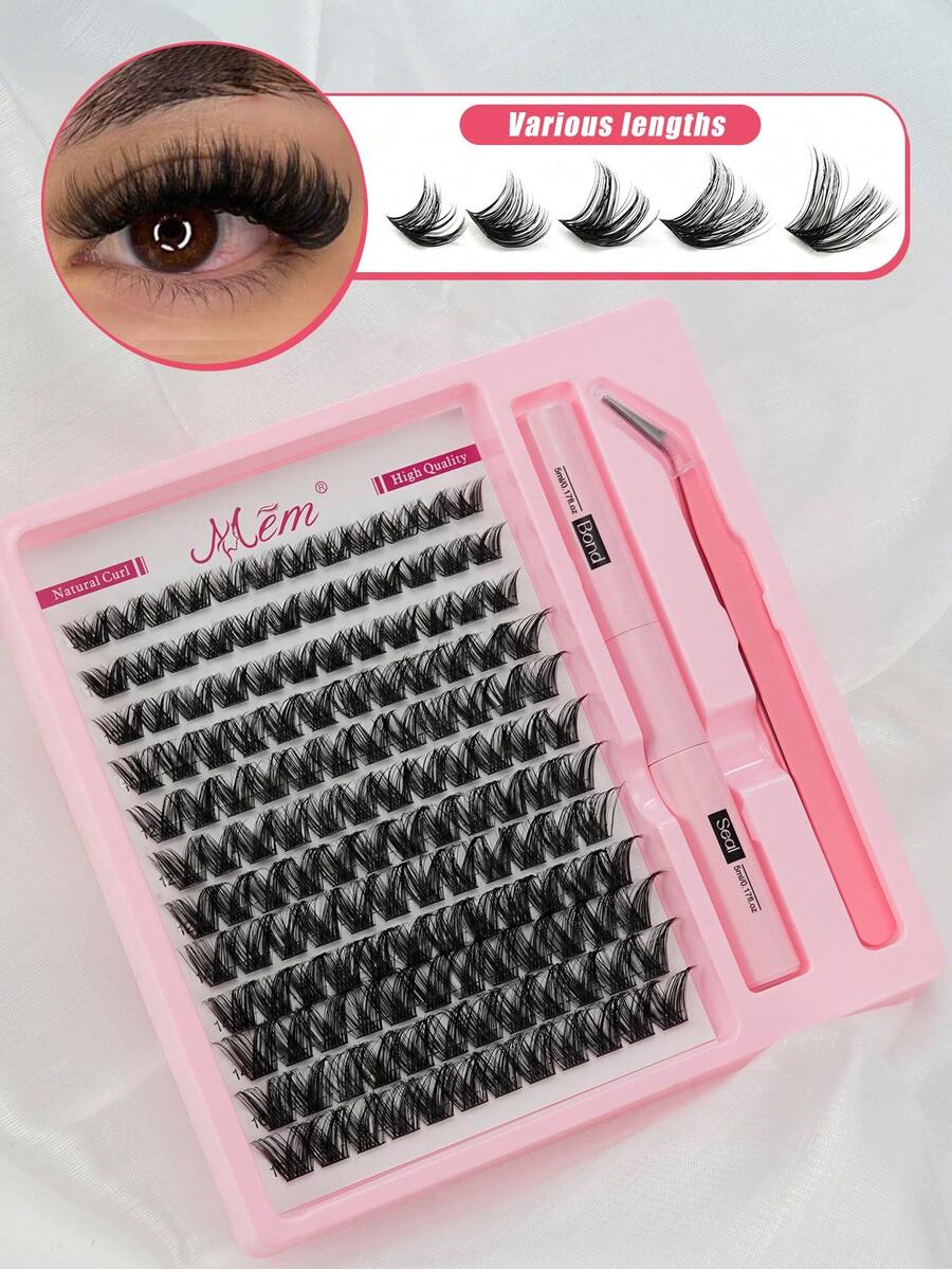 Bộ 144 dụng cụ uốn mi hình chữ D, kích thước 9-16mm, bao gồm dụng cụ uốn mi, keo và chất làm kín - Bộ dụng cụ uốn mi cán dài, mỏng, rộng, dùng cho mi giả.