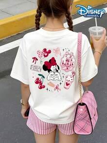Disney Disneyland Girl Mouse Print Summer Tops, Cute Printed Pattern,Disney Kids Minnie Mouse Outfit, Perfect For Cute Girls. Teen Girl Gift,Tween Summer Clothes,Comfortable And Breathable Children's Short-Sleeved T-Shirt. Suitable For Both Boys And Girls.Suitable For Daily Wear, Vacations, Outdoor Activities, And As A Children's Gift. - 白色 - 查看 3