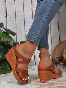 Sandalias de plataforma y cuña casual de verano - Marrón - Ver 6