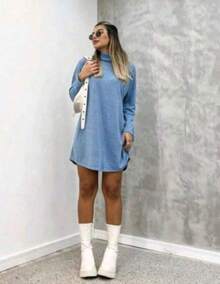Long-Sleeved Dress By Lanzinha - Blue - View 1